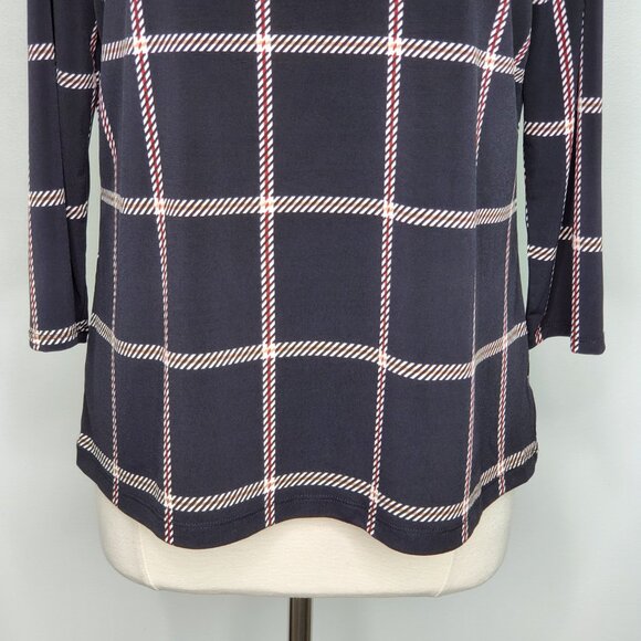 Liz Claiborne Windowpane Pattern Pullover Square Neck 3/4 Sleeve Top Size LP - Picture 3 of 11